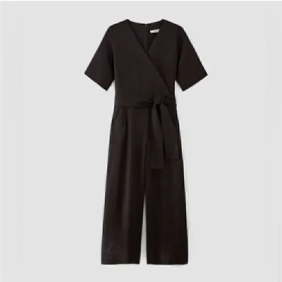 NEW Everlane The Linen Cross Front Jumpsuit Black 6 - Picture 5 of 5